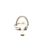 Cream: EXE Jennifer-585 rhinestone double-strap heeled sandal in cream with sculptural low heel and square toe, side view