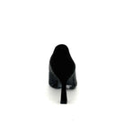 EXE Lamina-255 crystal-embellished mesh pointed toe pump in black with sculptural flared heel