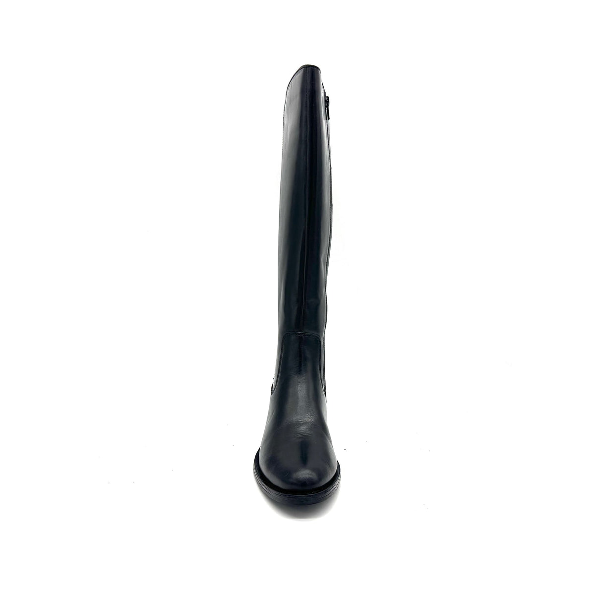 EXE Laura-2412 genuine leather knee-high riding boot in black with elastic back panel, front view