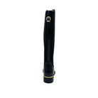 EXE Laura-2412 genuine leather knee-high riding boot in black with elastic back panel, rear view