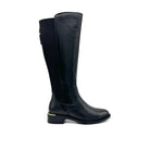 EXE Laura-2412 genuine leather knee-high riding boot in black with elastic back panel, side view