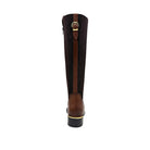 EXE Laura-2412 genuine leather knee-high riding boot in cognac with elastic back panel, rear view