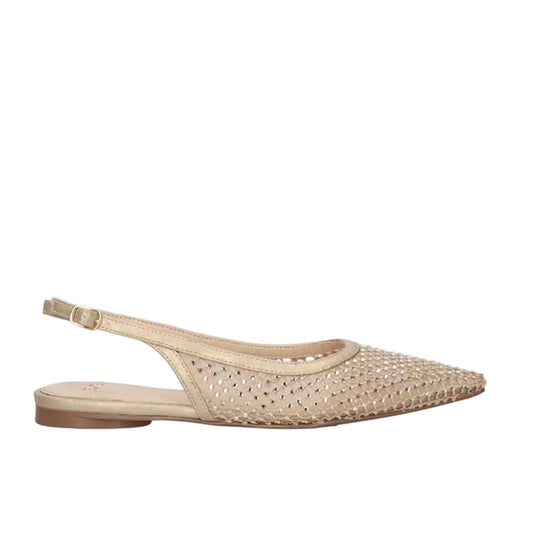 EXE Miami 222 beige rhinestone slingback flats for women with pointed toe and mesh upper
