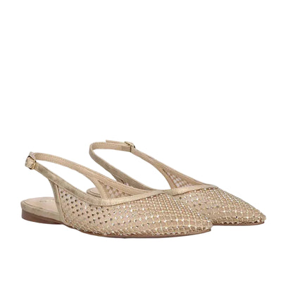 EXE Miami 222 beige rhinestone slingback flats for women with pointed toe and mesh upper