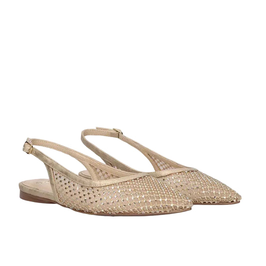 EXE Miami 222 beige rhinestone slingback flats for women with pointed toe and mesh upper