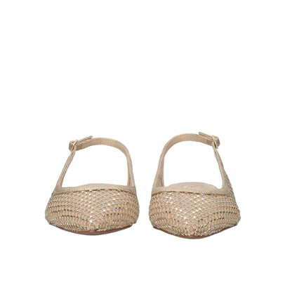 EXE Miami 222 beige rhinestone slingback flats for women with pointed toe and mesh upper