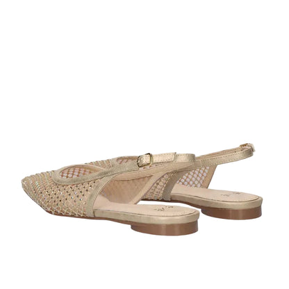 EXE Miami 222 beige rhinestone slingback flats for women with pointed toe and mesh upper