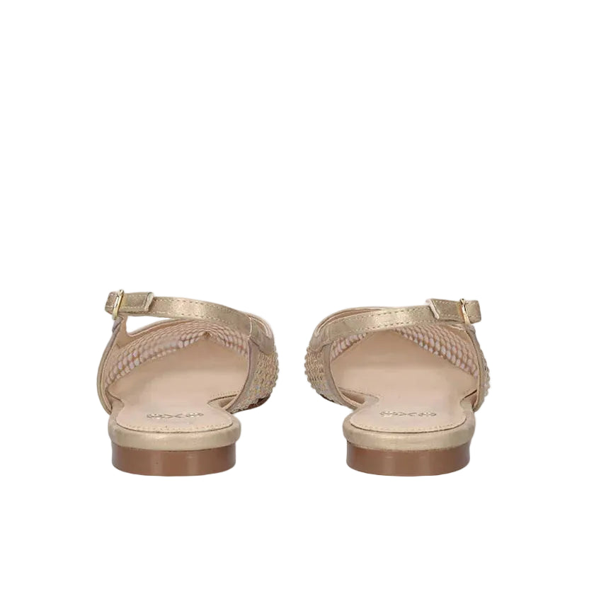 EXE Miami 222 beige rhinestone slingback flats for women with pointed toe and mesh upper