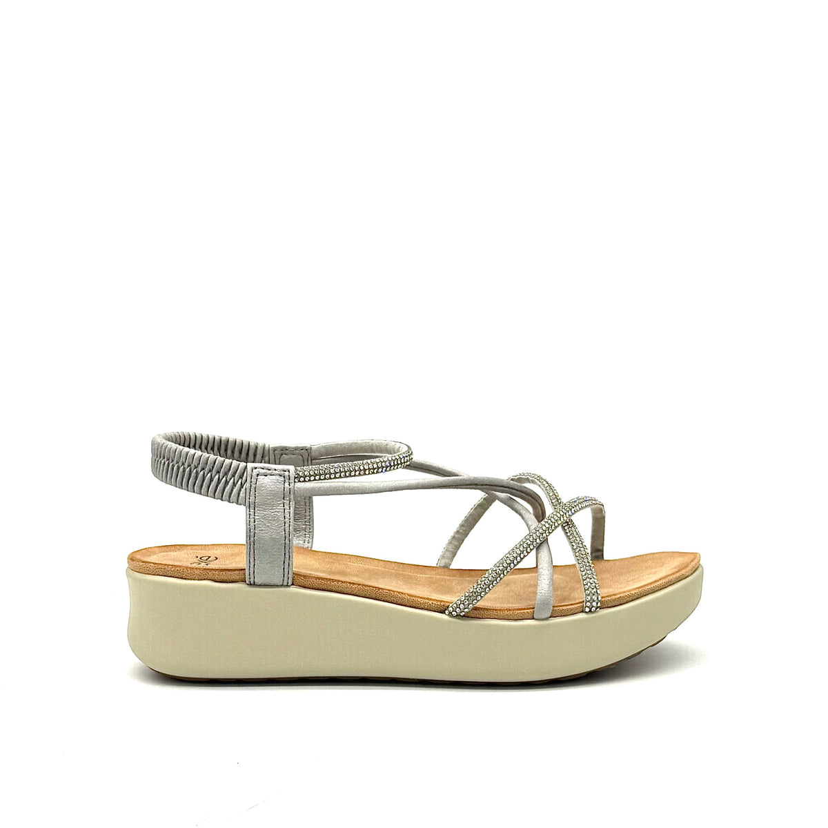 EXE Mira-H20 silver rhinestone strappy platform sandals for women with lightweight design and cushioned sole
