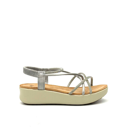 EXE Mira-H20 silver rhinestone strappy platform sandals for women with lightweight design and cushioned sole
