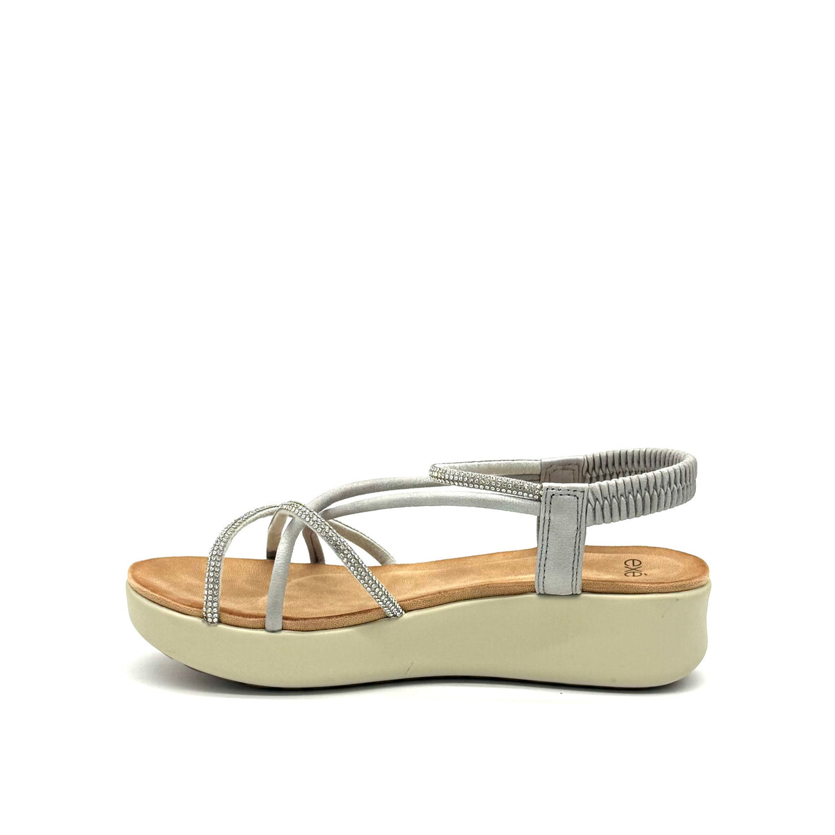 EXE Mira-H20 silver rhinestone strappy platform sandals for women with lightweight design and cushioned sole