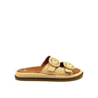 EXE Napoli-817 woven platform slide sandal in beige with crystal-embellished round buckle straps