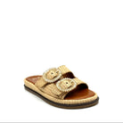 EXE Napoli-817 woven platform slide sandal in beige with crystal-embellished round buckle straps