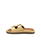 EXE Napoli-817 woven platform slide sandal in beige with crystal-embellished round buckle straps