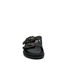 EXE Napoli-817 woven platform slide sandal in black with crystal-embellished round buckle straps