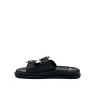 EXE Napoli-817 woven platform slide sandal in black with crystal-embellished round buckle straps