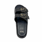 EXE Napoli-817 woven platform slide sandal in black with crystal-embellished round buckle straps