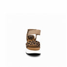 EXE Olivia-923 leopard print sporty platform sandal in tan with colorblock panels, ankle strap, and chunky ridged sole