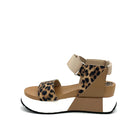 EXE Olivia-923 leopard print sporty platform sandal in tan with colorblock panels, ankle strap, and chunky ridged sole