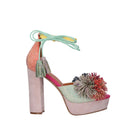 EXE Ophelia 925 multicolor platform heel sandal with tassel ankle tie and embellished upper