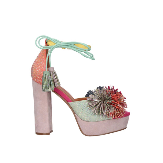 EXE Ophelia 925 multicolor platform heel sandal with tassel ankle tie and embellished upper