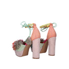 EXE Ophelia 925 multicolor platform heel sandal with tassel ankle tie and embellished upper