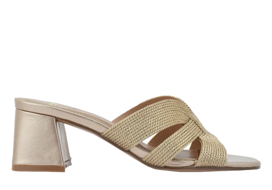 EXE Polina 545 Woven Heel Sandal – Natural Raffia Block Heel Mule