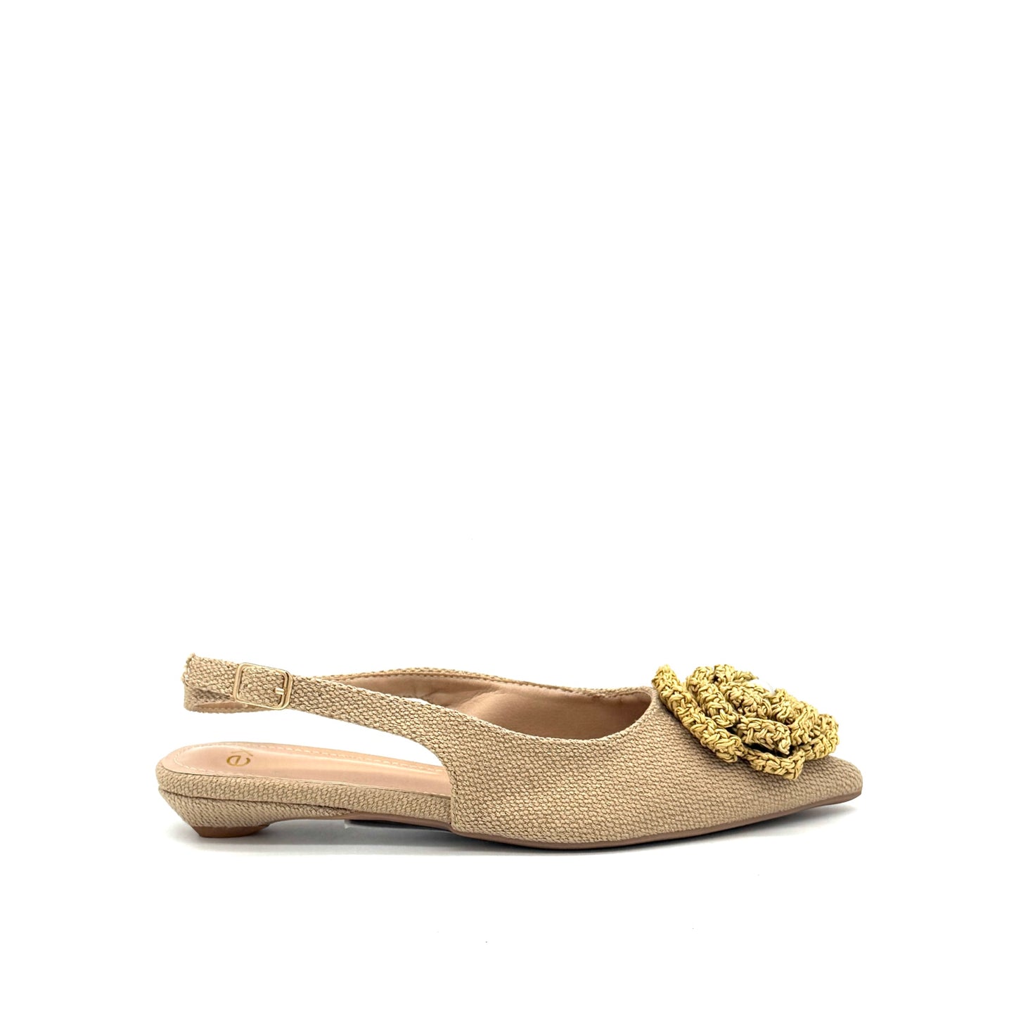 EXE TL20-13 Raffia Flower Pointed-Toe Slingback Flat