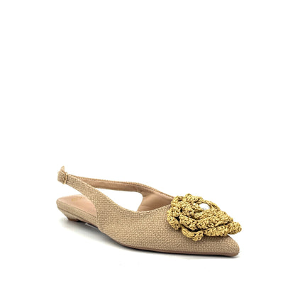 EXE TL20-13 Raffia Flower Pointed-Toe Slingback Flat