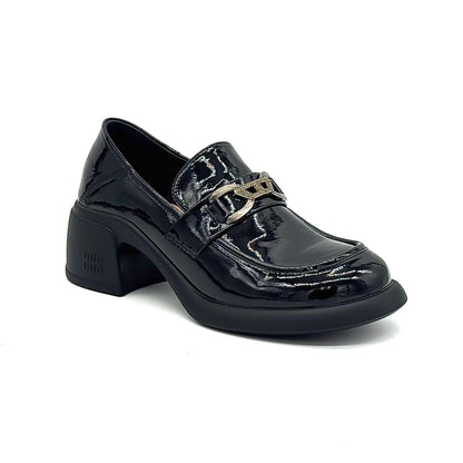 BONAVI 25-TZE7-3 Patent Leather Block Heel Loafer