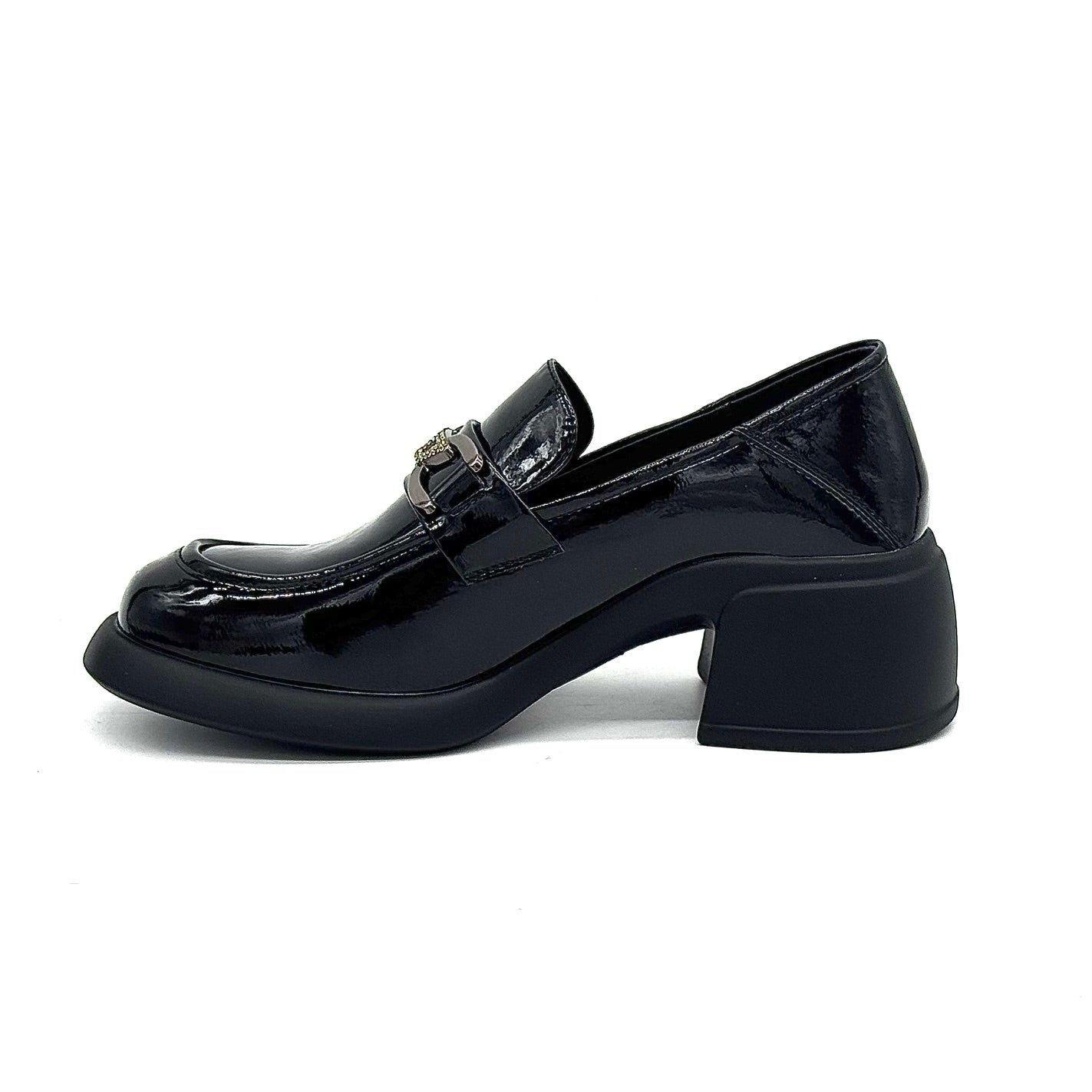 BONAVI 25-TZE7-3 Patent Leather Block Heel Loafer