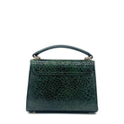 Emerald patent leather Karya Mila top handle satchel with embossed texture and gold hardware
