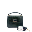 Emerald patent leather Karya Mila top handle satchel with embossed texture and gold hardware