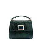 Emerald patent leather Karya Mila top handle satchel with embossed texture and gold hardware