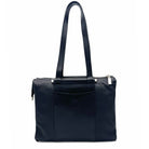 Black genuine leather Karya Tatiana shoulder tote with smooth center panel and silver hardware
