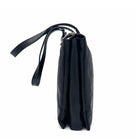 Black genuine leather Karya Tatiana shoulder tote with smooth center panel and silver hardware