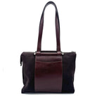 Brown suede and leather Karya Tatiana shoulder tote with contrast panel detail