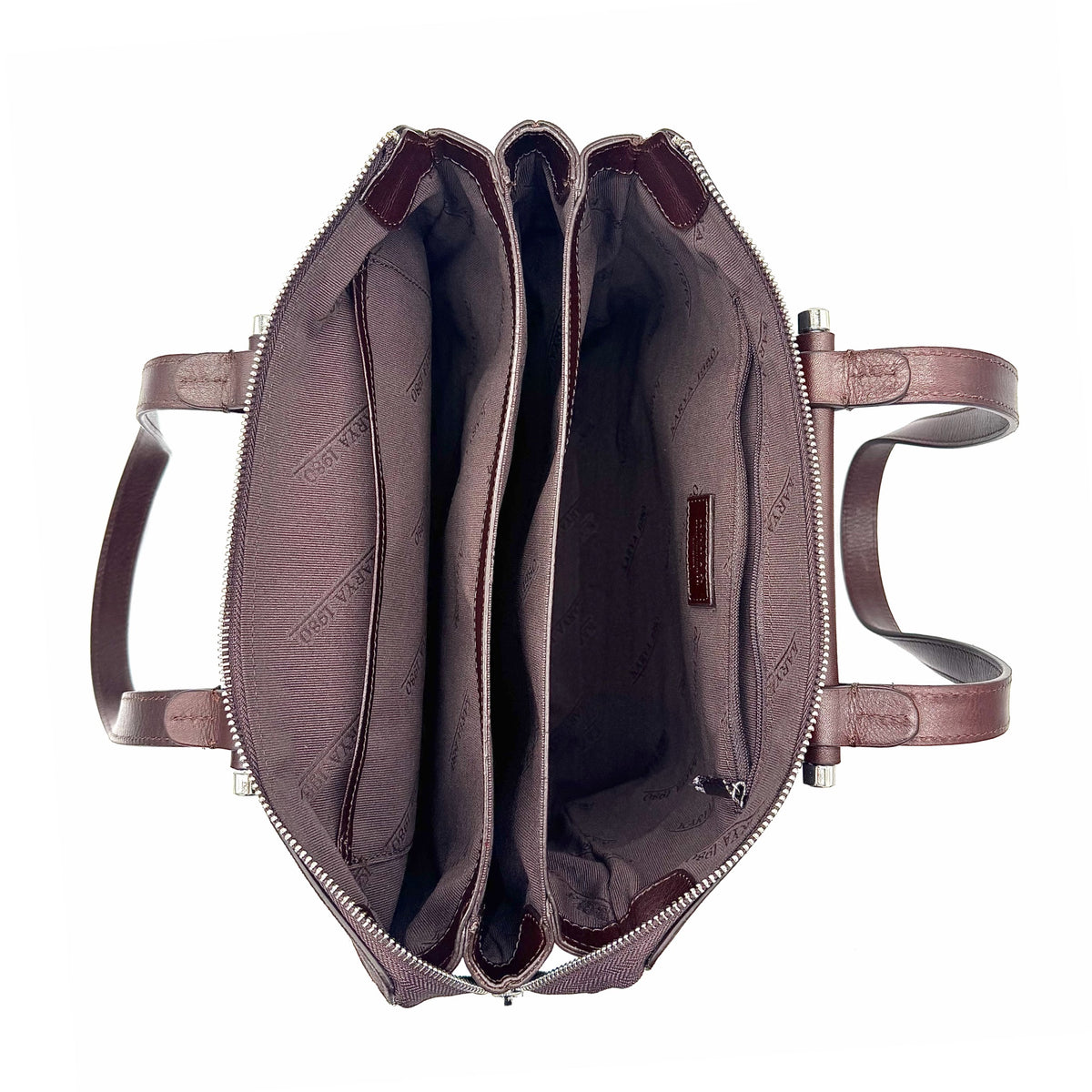 Brown suede and leather Karya Tatiana shoulder tote with contrast panel detail