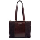 Brown suede and leather Karya Tatiana shoulder tote with contrast panel detail