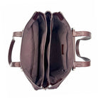 Brown genuine leather Karya Tatiana shoulder tote with smooth center panel and silver hardware