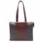 Brown genuine leather Karya Tatiana shoulder tote with smooth center panel and silver hardware
