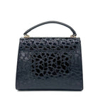 Black patent croc-embossed Karya Vera top handle satchel with gold clasp hardware