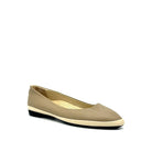 MAGO 602-1310 genuine leather pointed-toe ballet flat in taupe with contrast trim, angled view