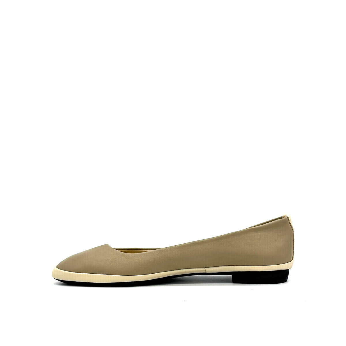 MAGO 602-1310 genuine leather pointed-toe ballet flat in taupe with contrast trim, inner side view