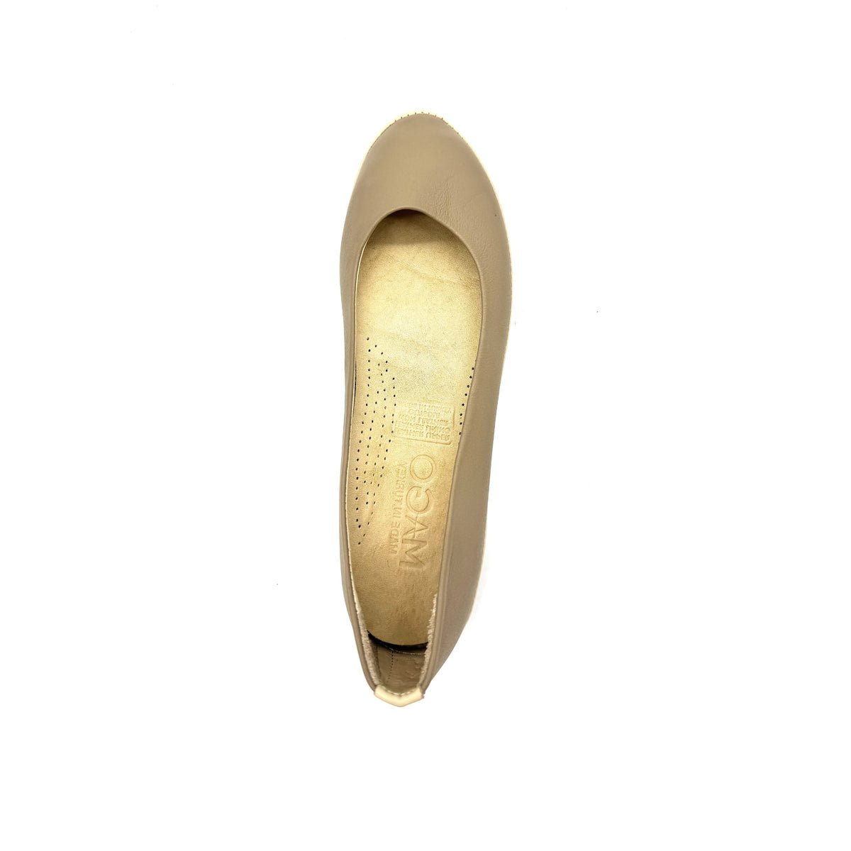 MAGO 602-1310 genuine leather pointed-toe ballet flat in taupe with contrast trim, top view