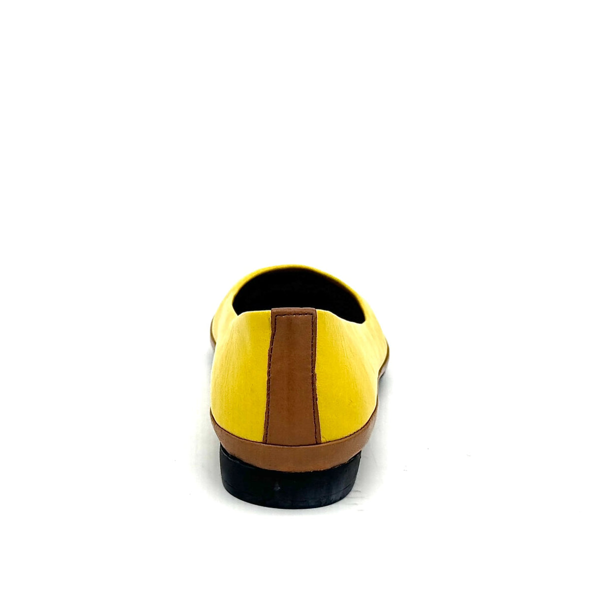 MAGO 602-1310 genuine leather pointed-toe ballet flat in yellow with contrast trim, rear view