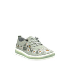 Mint: Mastic Soul 26111 floral print perforated leather sneaker in mint with daisy and butterfly print and color-matched sole, side view
