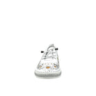 White: Mastic Soul 26111 floral print perforated leather sneaker in white with daisy and butterfly print and grey sole, side view
