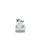White: Mastic Soul 26111 floral print perforated leather sneaker in white with daisy and butterfly print and grey sole, side view