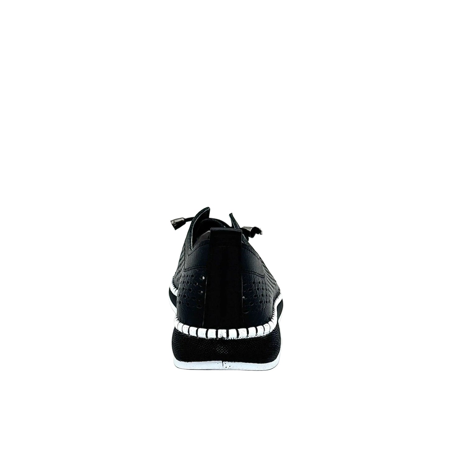 Black: Mastic Soul 26127 perforated leather lace-up sneaker in black with hand-stitched midsole detail, side view